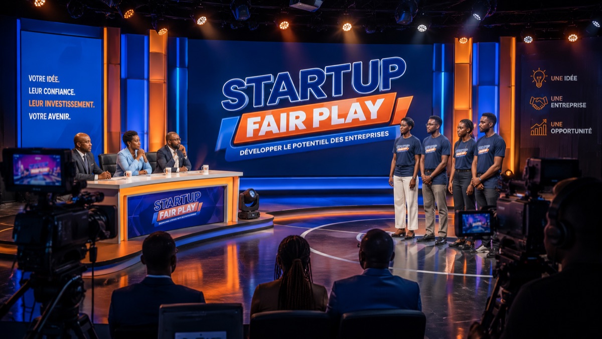 Équipe en soutenance sur le plateau télévisé Startup FairPlay