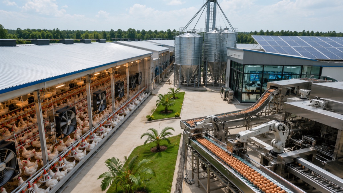 Unité de production avicole automatisée alimentée en solaire