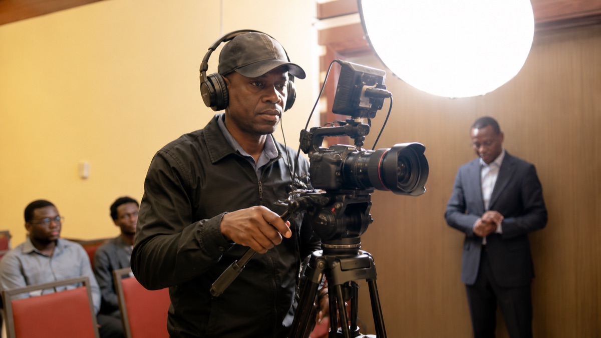 Cadreur en tournage sur le plateau de l'émission